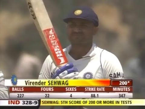 Virender Sehwag 201 runs during a match against Sri Lanka in Galle